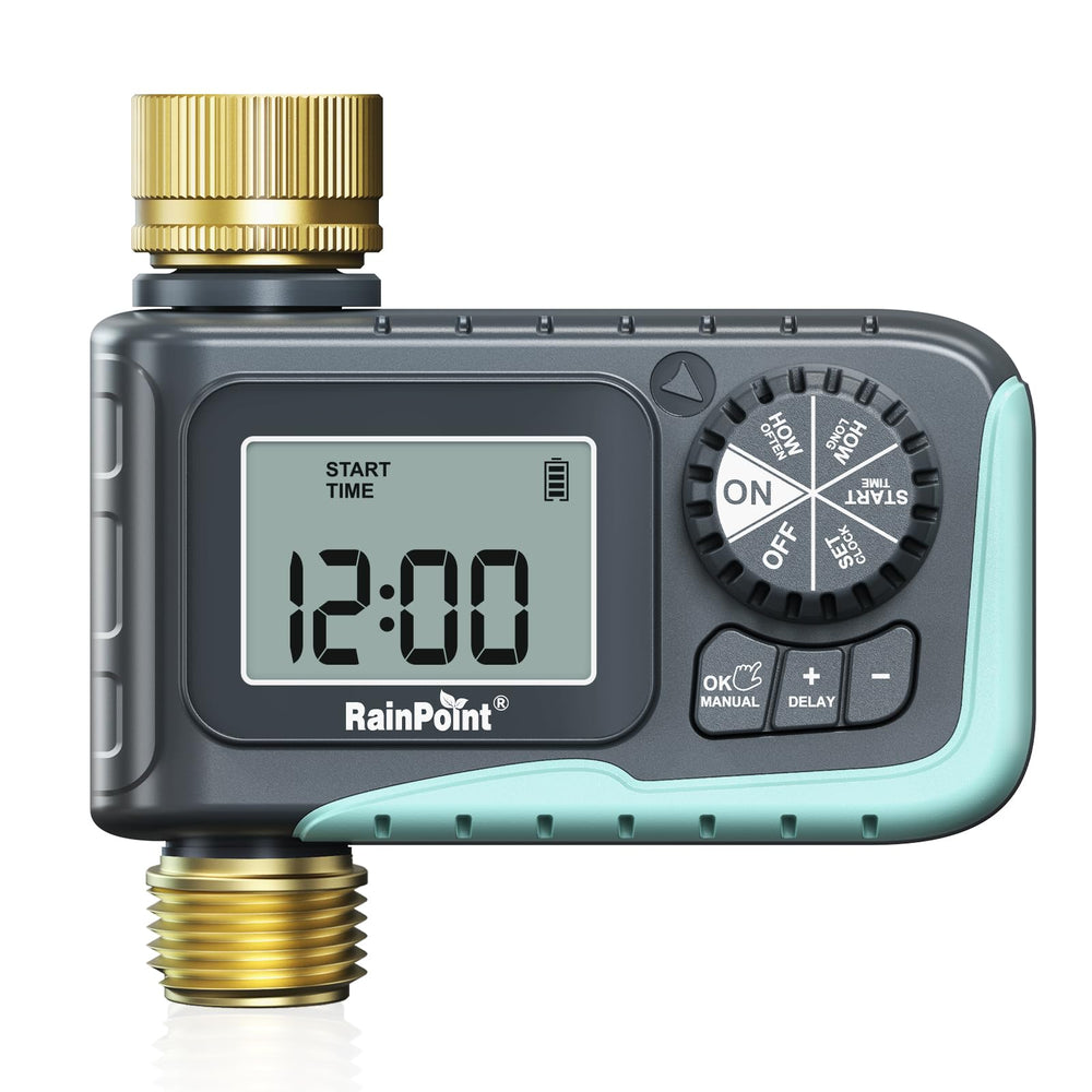 RAINPOINT Programmable Hose Timer front view with brass inlet