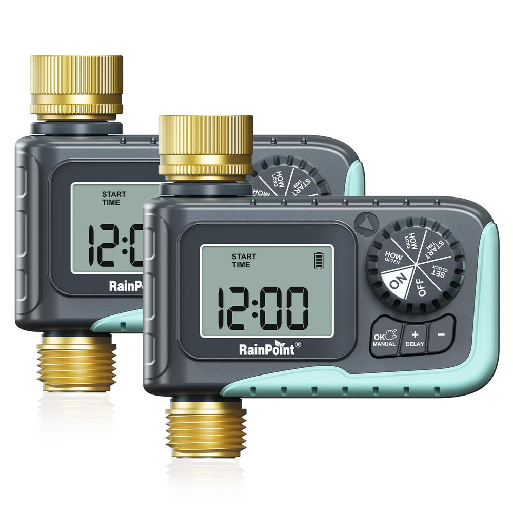 RAINPOINT Sprinkler Timer 2PCS with brass inlet and outlet, green