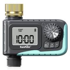 RAINPOINT Sprinkler Timer front view with brass inlet