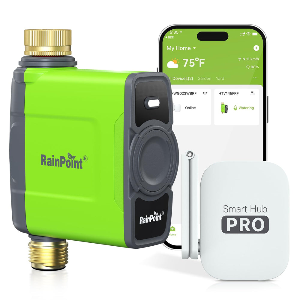 RAINPOINT WiFi Water Timer front view with brass inlet