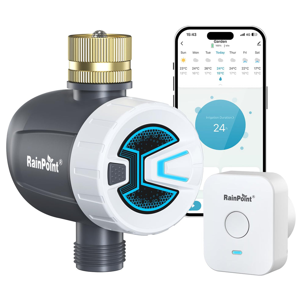 RAINPOINT WiFi Water Timer front view with brass inlet
