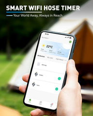 RAINPOINT WiFi Water Timer in a garden setup with hose