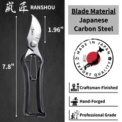 RANSHOU pruning shears with carbon steel blade close-up