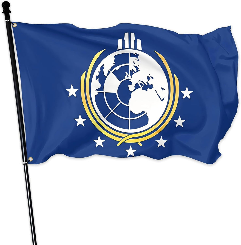 RARELEMON 3x5 Ft Double-Sided Spy Globe Flag showcasing blue-white-yellow design