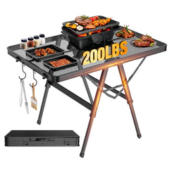 Raynesys Portable Folding Grill Table front view, black