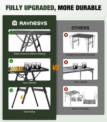 Raynesys Portable Folding Grill Table side view with adjustable height