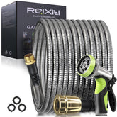 Relxitl 100FT stainless steel garden hose with 10-function nozzle