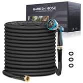 Relxitl 25FT black garden hose with 10 function nozzle front view