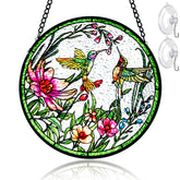 REMIAWY Hummingbird stained glass window hanging front view