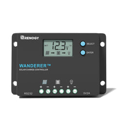 Renogy 10A Solar Charge Controller front view in silver
