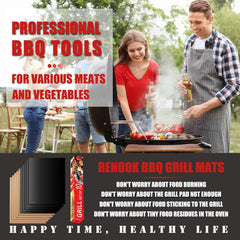 Renook Grill Mats in use on a gas grill, grilling vegetables