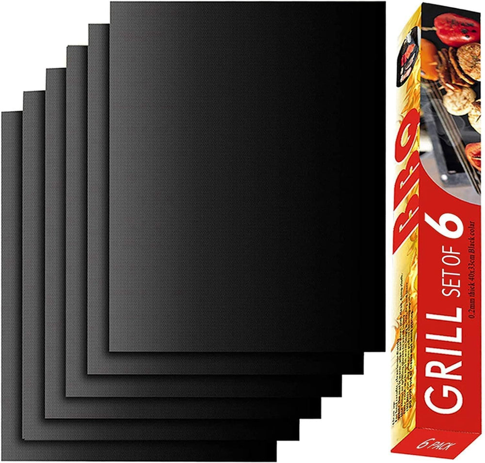 Renook Set of 6 Non-Stick Grill Mats in black, front view