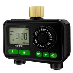 Restmo 2-Zone Programmable Sprinkler Timer front view with large dial