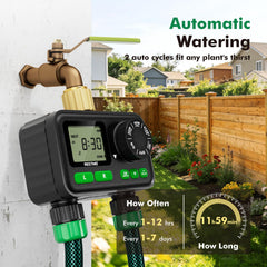 Restmo 2-Zone Sprinkler Timer showing waterproof LCD display