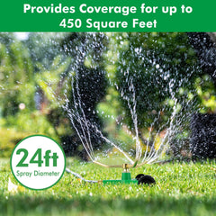 Restmo 3-Arm Metal Sprinkler showing 360° coverage feature