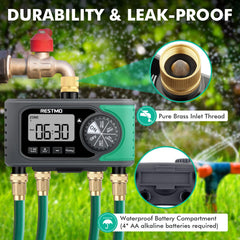 Restmo 4-Zone Sprinkler Timer side view showing multiple outlets
