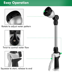 Restmo Heavy Duty Metal Hose Wand close-up of sprayer head with 7 watering patterns