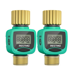 Restmo Water Flow Meter front view with LCD display