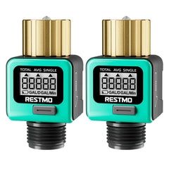Restmo Water Flow Meter front view with LCD display