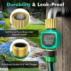 Restmo Water Flow Meter showing connection to garden hose