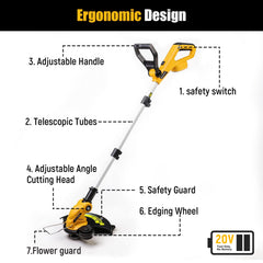 Retek Cordless String Trimmer side view showing adjustable shaft