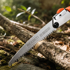 REXBETI 11-Inch Folding Saw in a camping setting