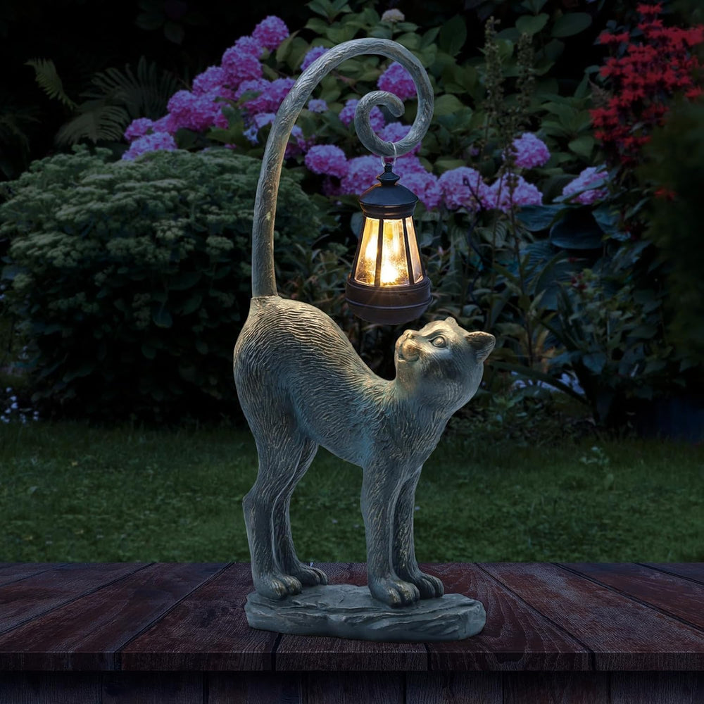 REYISO Outdoor Cat Statue with Solar Light front view