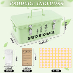 RGJ Metal Seed Storage Organizer with seed bottles and envelopes