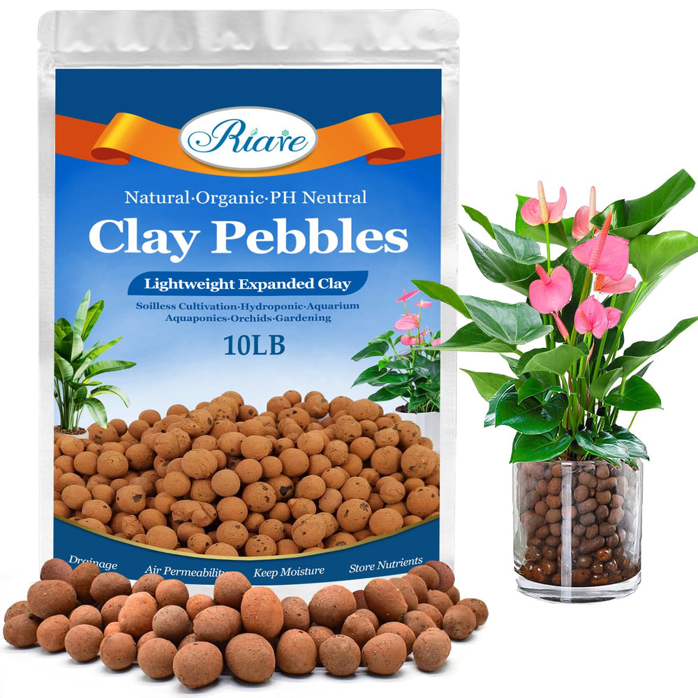 Riare 10LB Organic Leca Clay Pebbles, brown, in resealable bag