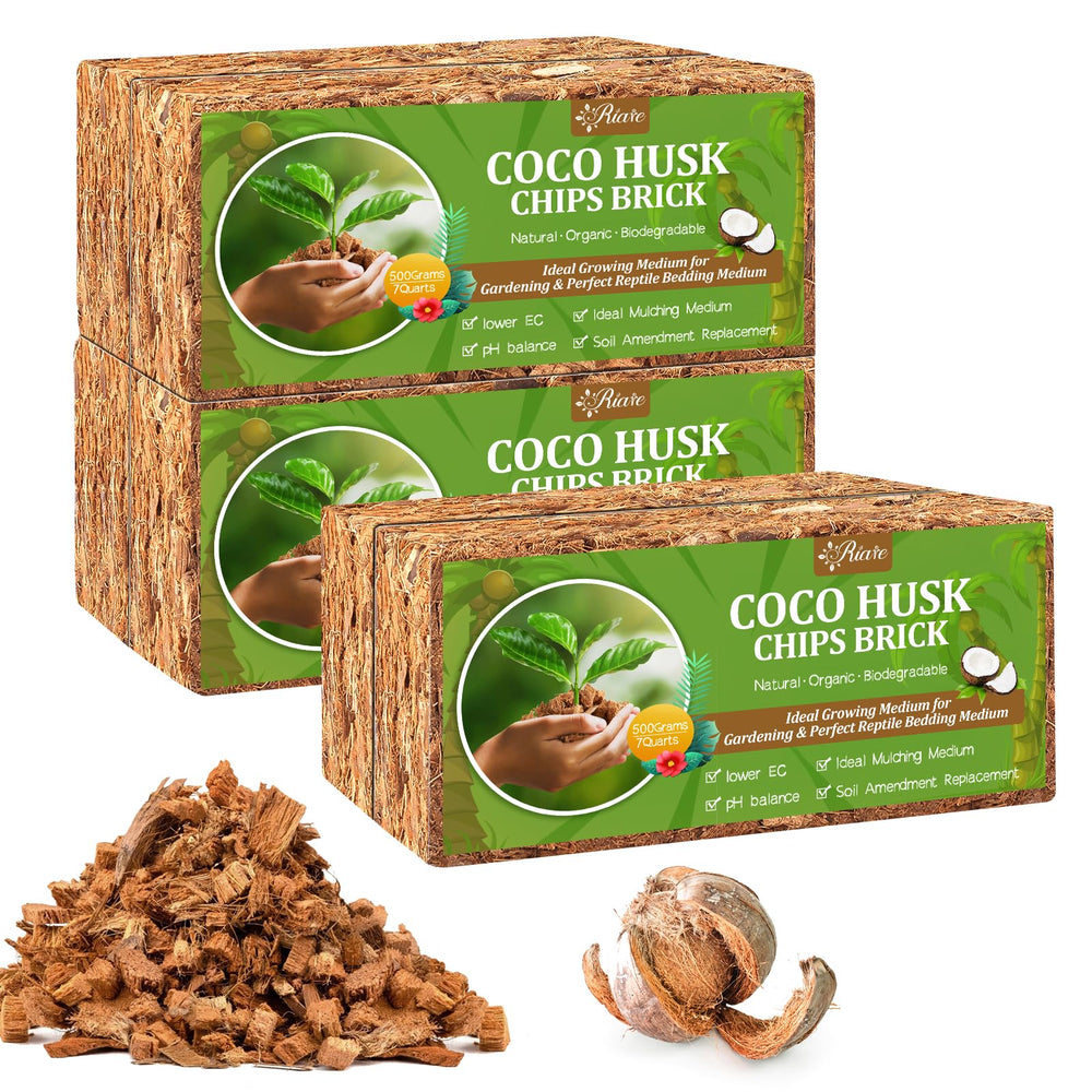 Riare Organic Coco Coir Chips 6 Pack, front view of compressed bricks