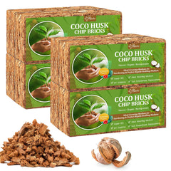 Riare Organic Coco Coir Chips 8 Pack, brown bricks in packaging