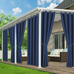 RichSets Outdoor Curtains Navy, front view with grommets