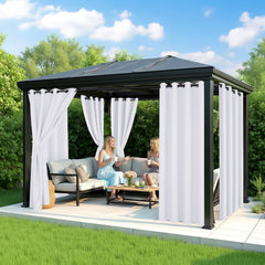 RichSets outdoor curtains white, in a garden setting