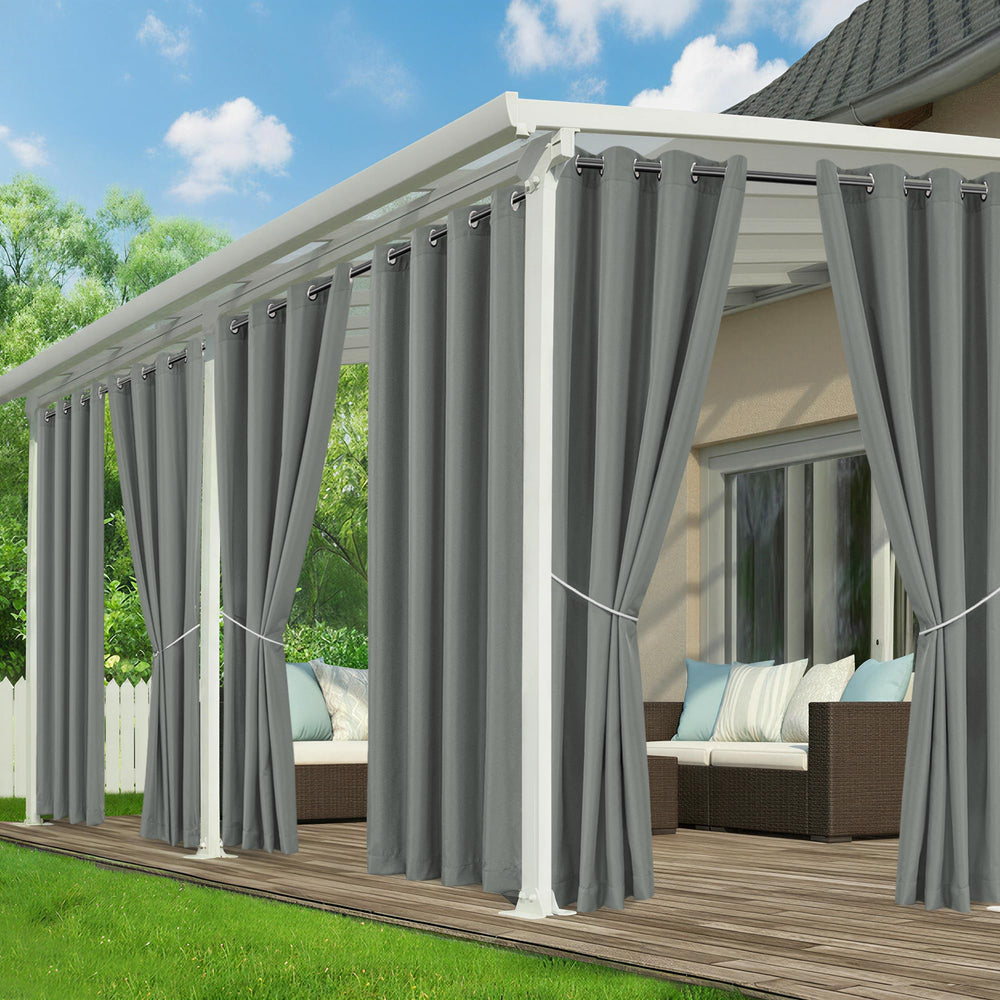 RichSets patio curtains grey front view with grommets