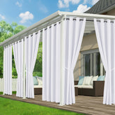 RichSets white outdoor curtain front view with grommet top