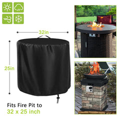 Rilime Fire Pit Cover 32 inch round black model with drawstring