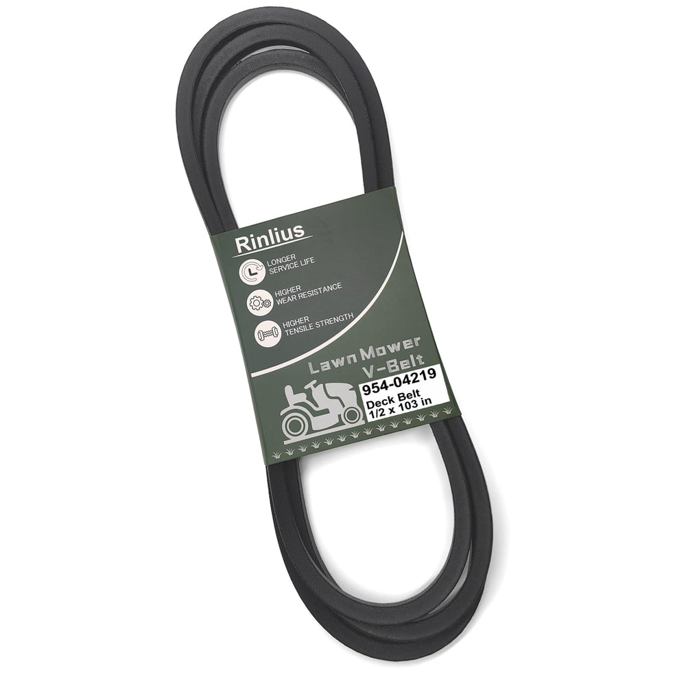 Rinlius Mower Deck Belt 954-04219 front view, black rubber material