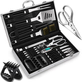RINPIR 35pcs grilling tool set in aluminum case, black