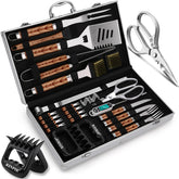RINPIR 35pcs grilling tools set in aluminum case, brown