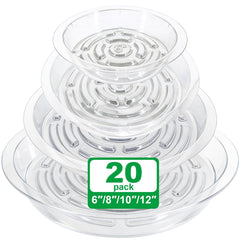 RISHACA 20 Pack Clear Plant Saucers, assorted sizes 6, 8, 10, 12 inches