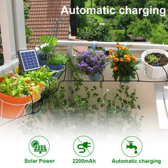 RISINGUP drip irrigation system installed in a garden with potted plants