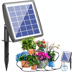 RISINGUP Solar Drip Irrigation System components including solar controller and tubing