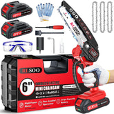 RLSOO Mini Chainsaw 6 inch front view with battery