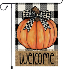 RMXJKIIU Buffalo Plaid Fall Garden Flag with pumpkin design