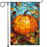RMXJKIIU Fall Garden Flag with stained glass pumpkin design