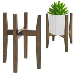 Rnined Bamboo Plant Stand front view in walnut finish