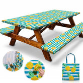 RNOONY 6ft Picnic Table Cover in Tropical Pineapple design front view