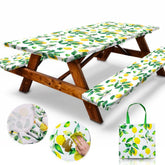 RNOONY 6ft picnic table cover in Zesty Lemon design, front view