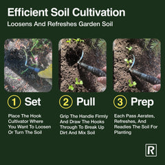 Rocklin Industry Large Radius Hook Cultivator in a garden setting
