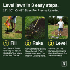 Rocklin Lawn Leveling Rake in use on a backyard lawn